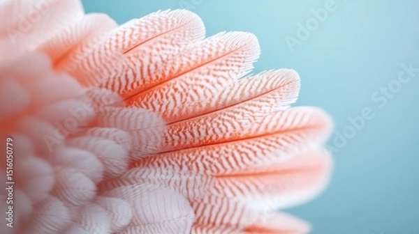 Fototapeta The image showcases a textured coral feather in soft hues, creating an artistic impression that evokes curiosity and passion with its intricate patterns and calming colors.