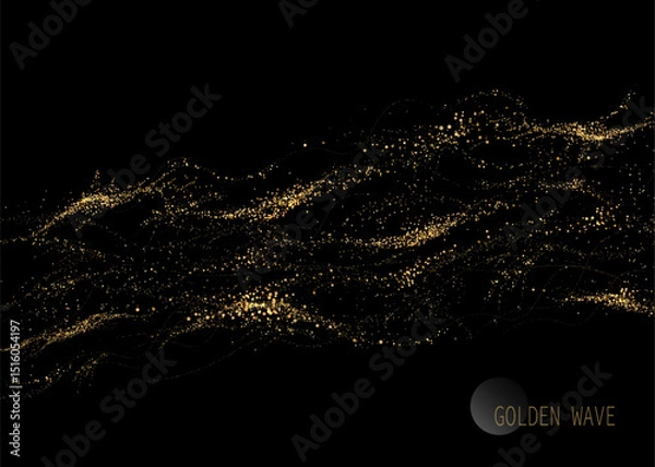 Obraz Abstract shiny isolated design element, amazing golden tinsel on black background.