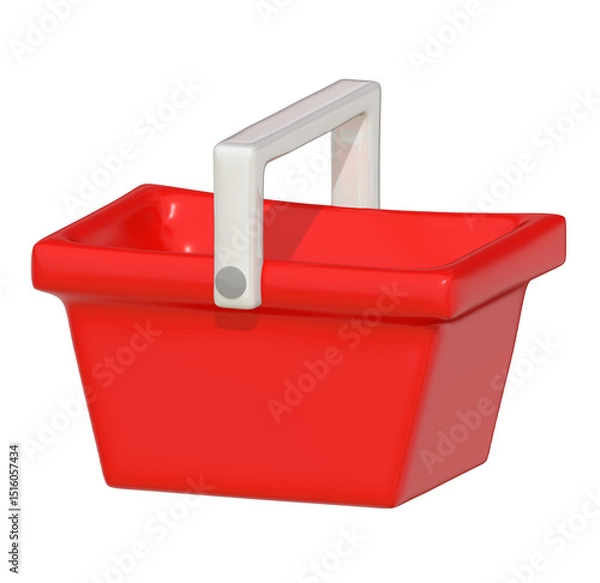Fototapeta Red plastic shopping cart with handle 3d on png transparent background.