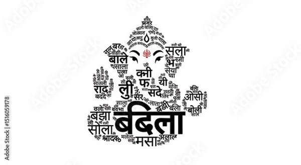 Obraz Ganesh Word Cloud in Devanagari Script – Vighnaharta Art