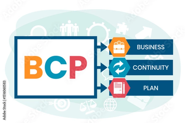 Obraz BCP - business continuity Plan. acronym business concept. vector illustration concept with keywords and icons. lettering illustration with icons for web banner, flyer, landing page