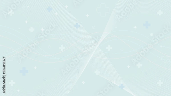 Fototapeta Medical technology wave abstract background. Healthcare with digital marketing. Light blue with medical cross symbols, soft waves, and digital lines, ideal for healthcare and tech marketing themes.