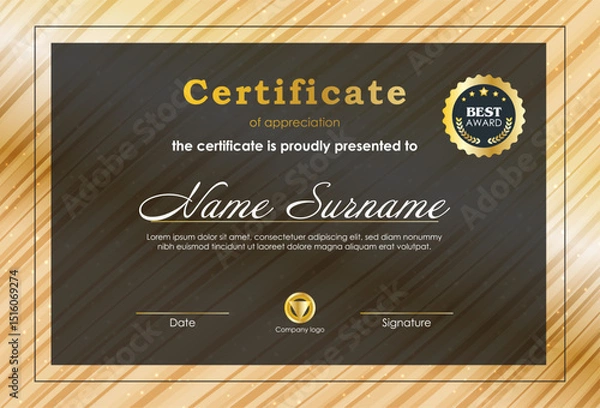 Obraz Certificate Of Achievement Award Template Design.