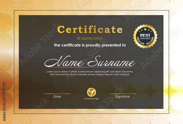 Obraz Certificate Of Achievement Award Template Design.