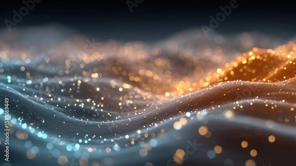 Fototapeta Digital Waves. Abstract visualization of glowing particles in flowing waves.