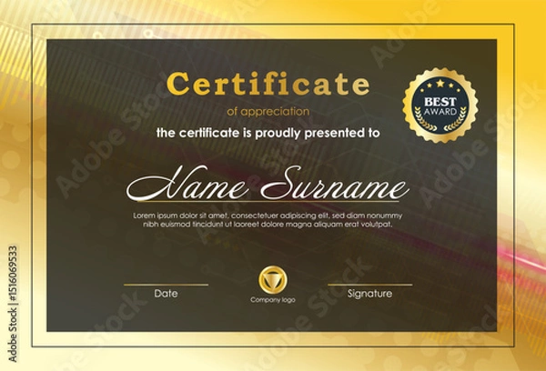 Obraz Certificate Of Achievement Award Template Design.