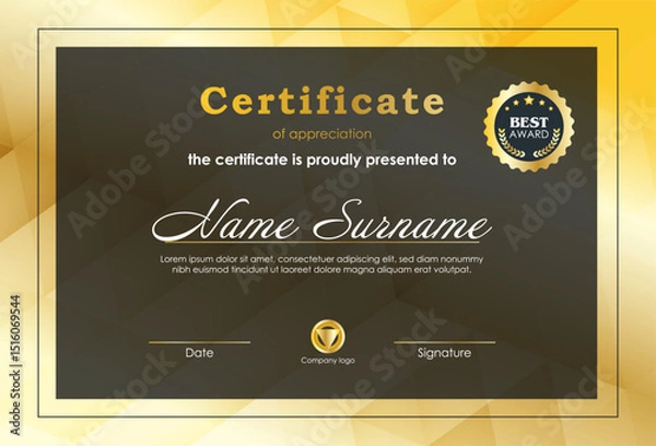 Obraz Certificate Of Achievement Award Template Design.