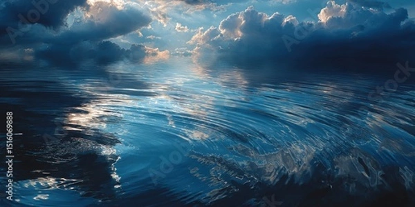 Fototapeta Calm Ocean Reflection. Serene water surface mirroring clouds and sky in a tranquil natural setting.