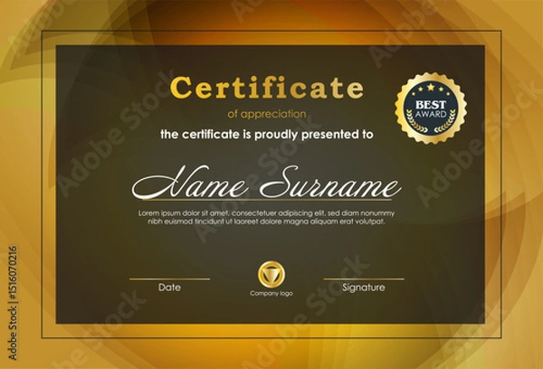 Obraz Certificate Of Achievement Award Template Design.