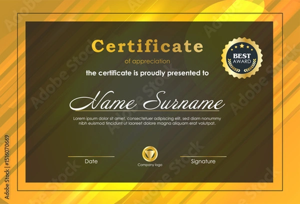 Obraz Certificate Of Achievement Award Template Design.