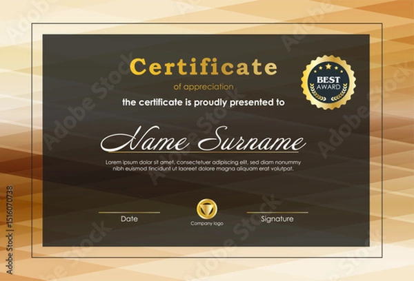 Obraz Certificate Of Achievement Award Template Design.