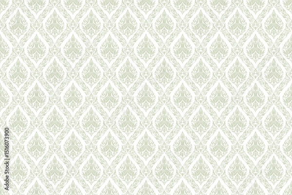 Fototapeta seamless traditional Thai art pattern in damask style motifs suitable for wallpaper, cloth, curtain, textile, tile, blanket and fabric design isolated illustration vector archive EPS file.