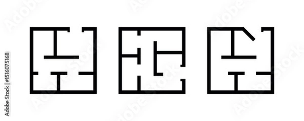 Fototapeta Floor Plan Icon Set. Vector House Layout, Home Blueprint, Architectural Diagram, Room Layout Symbol, Building Plan Graphic, Interior Design Element, Real Estate Mapping