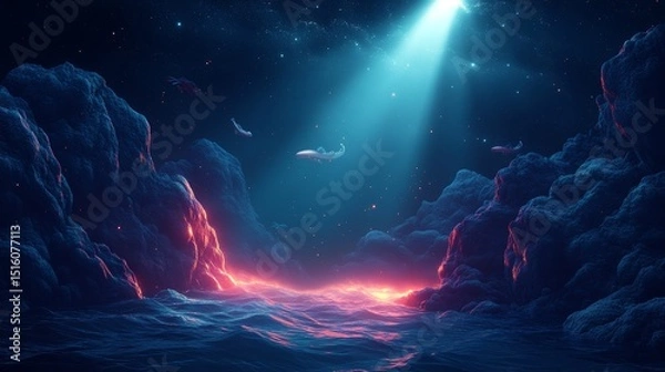 Fototapeta Enchanted Ocean Scene with Light Rays and Dreamlike Atmosphere
