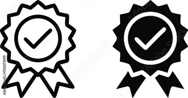 Fototapeta Minimalist Award Badge Icon with Check Mark – Black and White Flat Vector Design