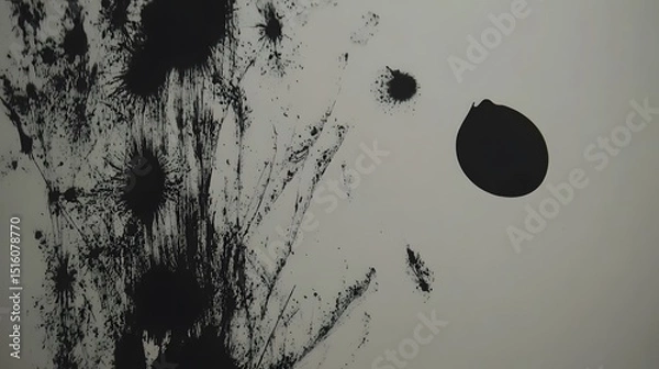 Fototapeta Abstract Black Ink Splatter and Blob on Beige Background