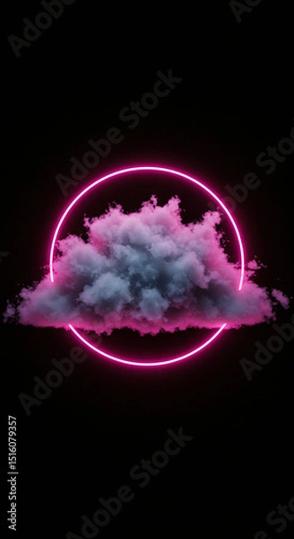 Obraz Cloud Floating in Neon Circle on Transparent Background