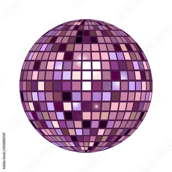 Fototapeta Shiny disco ball halftone photocopy stipple effect collage element with sparkling reflections isolated on white background for party and celebration theme