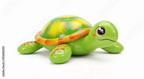 Fototapeta 3d inflatable cute turtle toy on white background, generative ai.