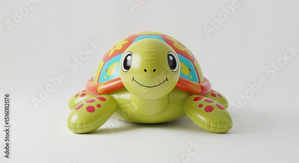 Fototapeta 3d inflatable cute turtle toy on white background, generative ai.
