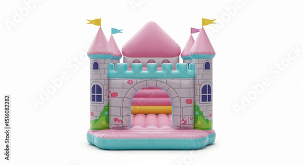 Fototapeta 3d inflatable fairy tale castle toy on white background, generative ai.