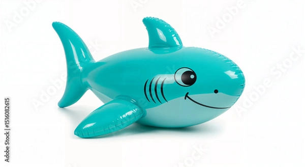 Fototapeta 3d blue plastic toy shark on white background, generative ai.