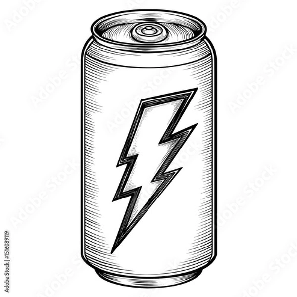 Fototapeta The design features a hand-drawn energy drink can illustration accompanied by a lightning bolt