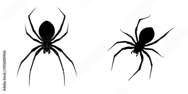 Fototapeta An arachnid icon is represented by a black cartoon spider silhouette isolated on a white background