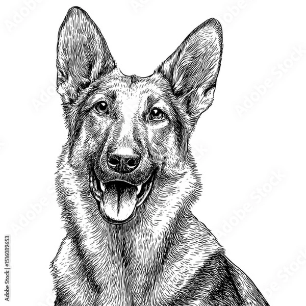 Fototapeta A portrait of a German Shepherd in a black and white sketch style