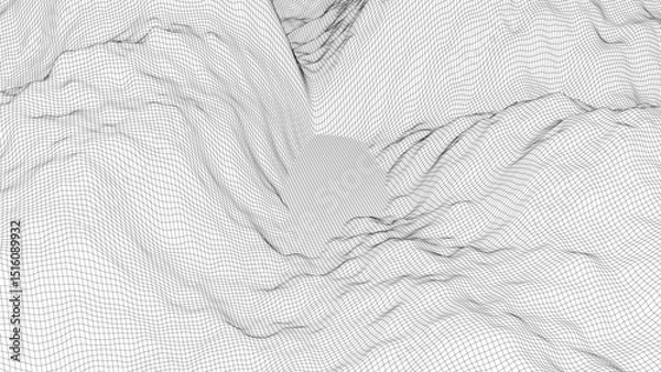 Fototapeta Vector landscape of mountains. Technology futuristic illustration. Vector background of wireframe 3d landscape.