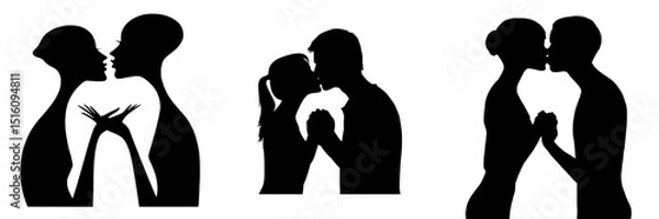 Fototapeta A minimalist depiction of a couple embracing and kissing, set against a white backdrop in a contemporary black illustration