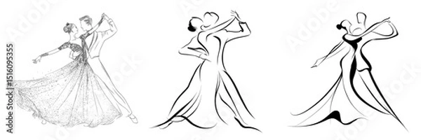 Fototapeta The image of a couple dancing ballroom in elegant line art is ideal for use in dance event posters, wedding invitations, designs for celebrations, and logo creation