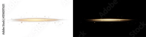 Fototapeta Line, neon, light, gold, glow beams with sparkle, flare, and dynamic motion effects. PNG overlay with line, neon, light, gold, glow elements. Transparent PNG for magical, bright visuals.