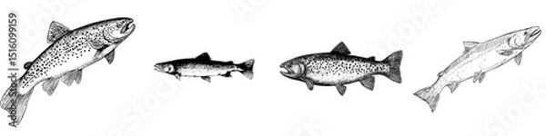 Fototapeta A sketch of black and white trout for use in nature and art projects