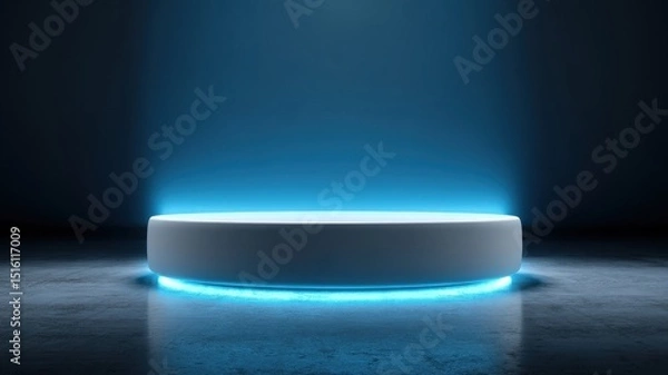 Fototapeta Illuminated Display Platform. A sleek, glowing circular podium in a dark setting.