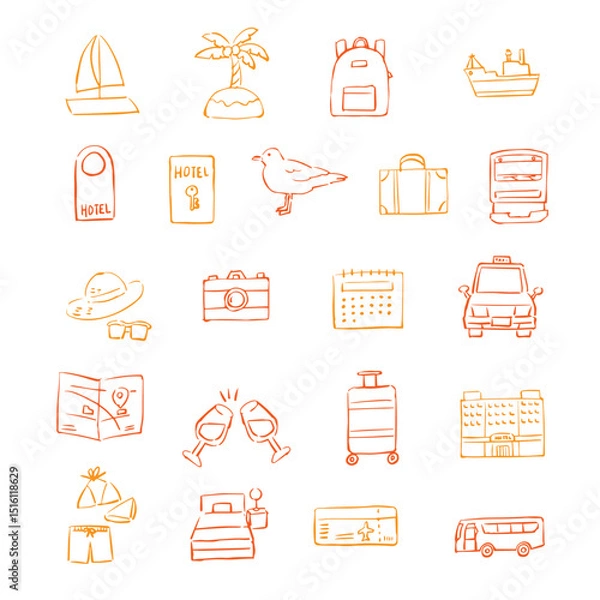 Fototapeta 旅行関係イラストセット