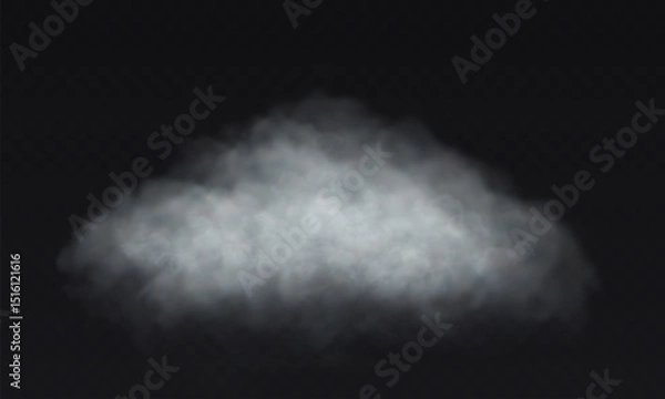 Fototapeta Vector white cloud. Fog smoke effect on transparent dark background.