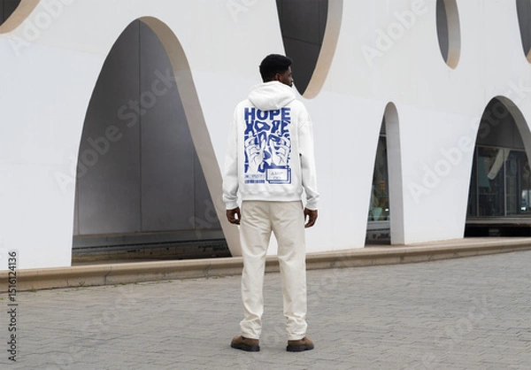 Fototapeta Mockup Of Man Wearing Customizable Hoodie, Rear View