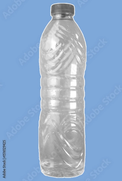 Fototapeta close up of single plastic bottle pixelate grayscale color halftone dotted texture style collage element isolated on blue background