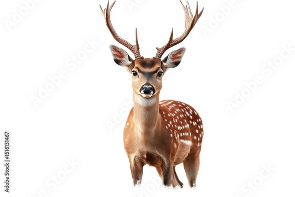 Fototapeta axis deer with antlers on white background