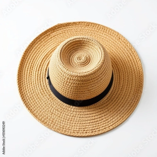 Obraz single straw hat on a white background, in a refined style, with sharp details, minimal reflection, studio glow, high resolution