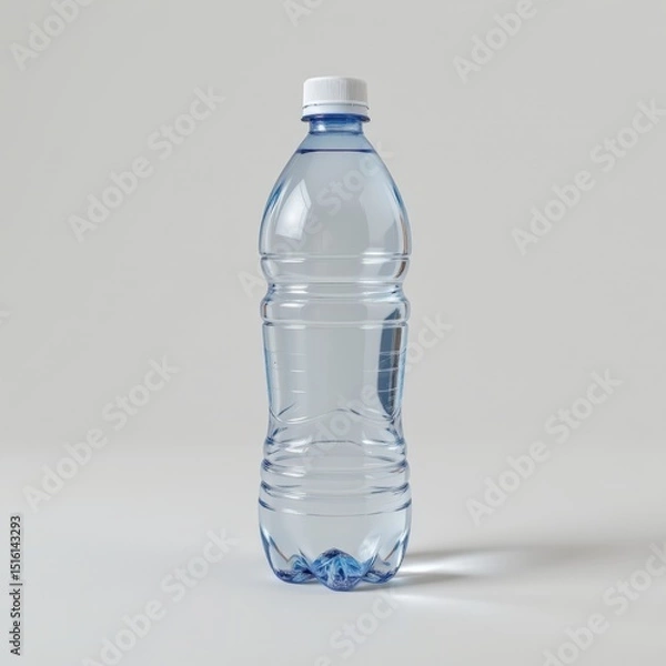 Obraz single plastic water bottle on a white background, in a refined style, with sharp details, minimal reflection, studio glow, high resolution