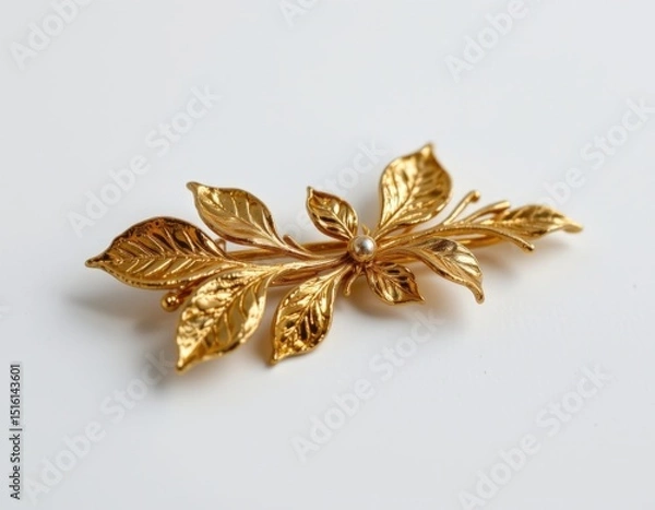 Fototapeta single gold brooch on a white background, in a refined style, with sharp details, minimal reflection, studio glow, high resolution