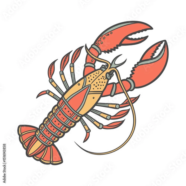 Fototapeta Lobster icon in doodle style. Simple seafood illustration.