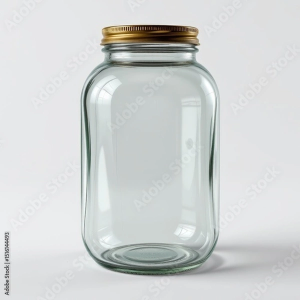 Fototapeta detailed glass jar in a 3d style on a white background, with realistic textures, soft shadows, diffused lighting, high resolution