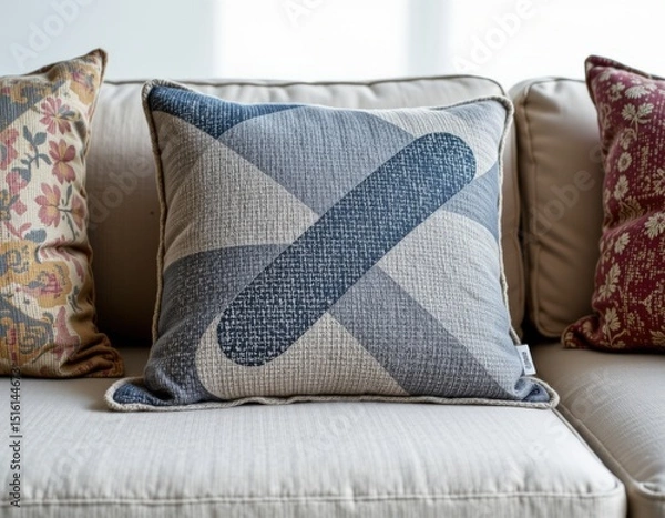Obraz detailed fabric sofa cushion in a 3d style on a white background, with realistic textures, soft shadows, natural lighting, high resolution
