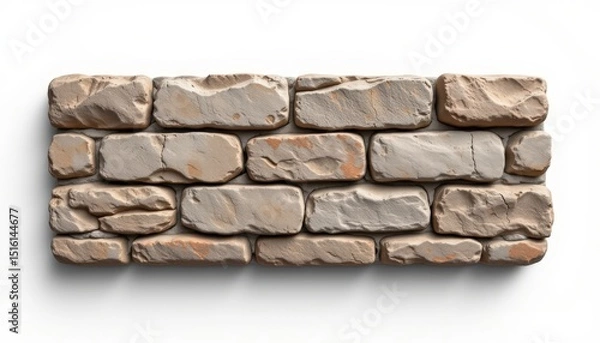 Obraz detailed stone brick in a 3d style on a white background, with realistic textures, soft shadows, rim lighting, high resolution