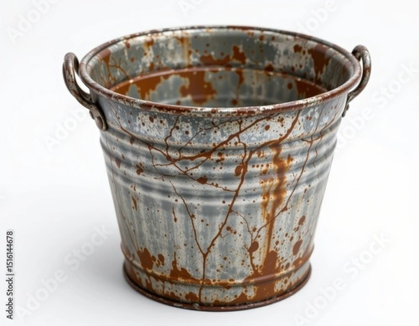 Obraz detailed metal bucket in a 3d style on a white background, with realistic textures, soft shadows, ambient lighting, high resolution