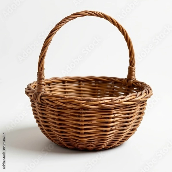 Obraz detailed woven basket in a 3d style on a white background, with realistic textures, soft shadows, natural lighting, high resolution
