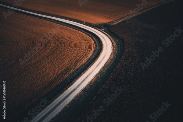 Fototapeta Winding Road Through Fields at Sunset